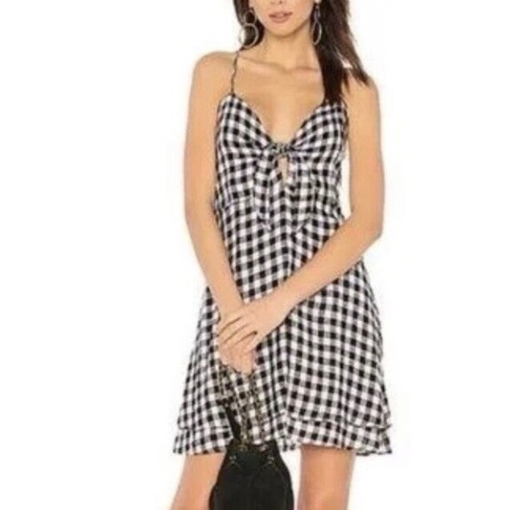 Rails August Black Gingham Linen Blend Tie Front Mini Dress Small